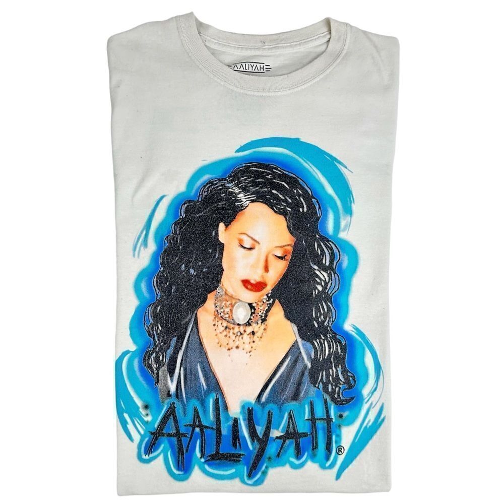 Aaliyah T-Shirt Mens XL Airbrush Hip Hop Concert White Memorial R&B Rap